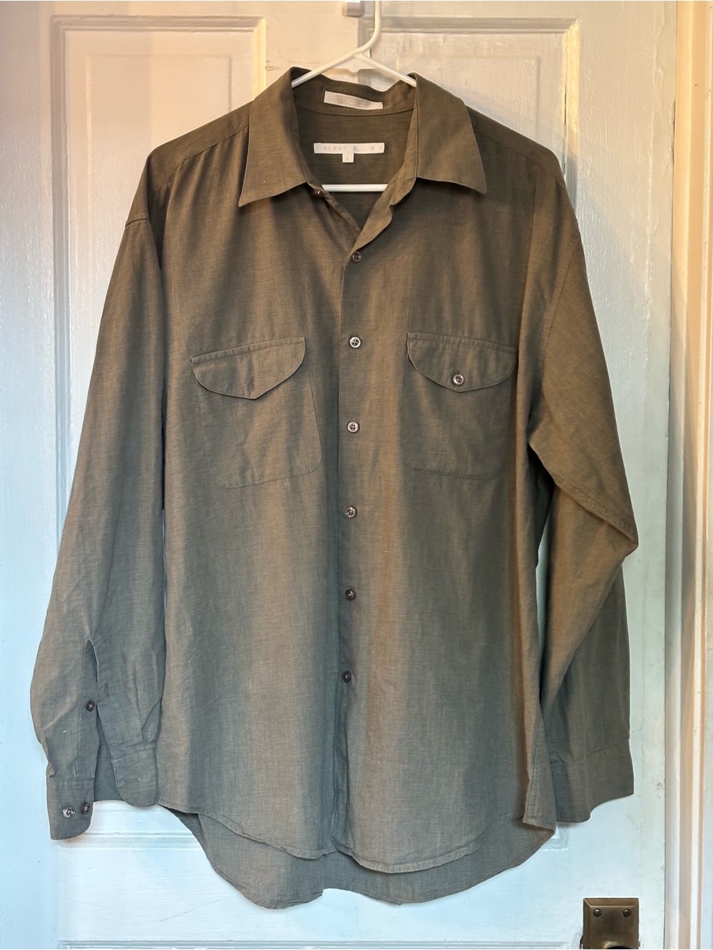 Perry Ellis Men’s Olive Green Button Down Shirt Size L